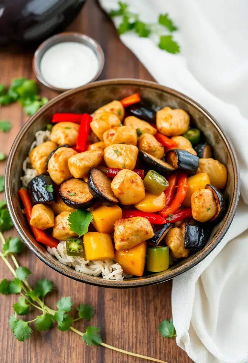 25 Keto Rotisserie Chicken Recipes Fast and Tasty - 23. Chicken and Eggplant Stir-Fry