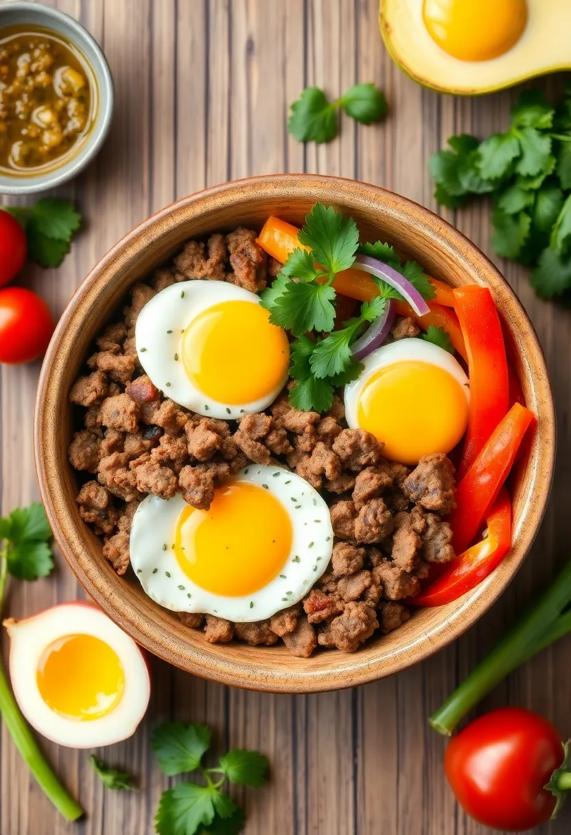 26 Easy Keto Ground Beef Recipes Family Friendly - 26. Beef & Egg Breakfast Bowls