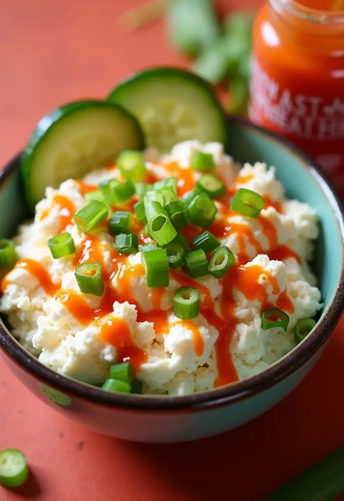 27 Keto Cottage Cheese Recipes Breakfast Approved - 17. Spicy Cottage Cheese Bowl with Sriracha
