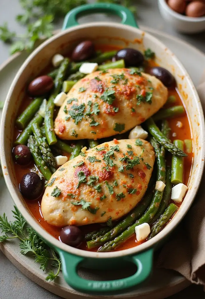 30 Keto Chicken and Asparagus Recipes Light and Healthy - 14. Mediterranean Chicken and Asparagus Bake