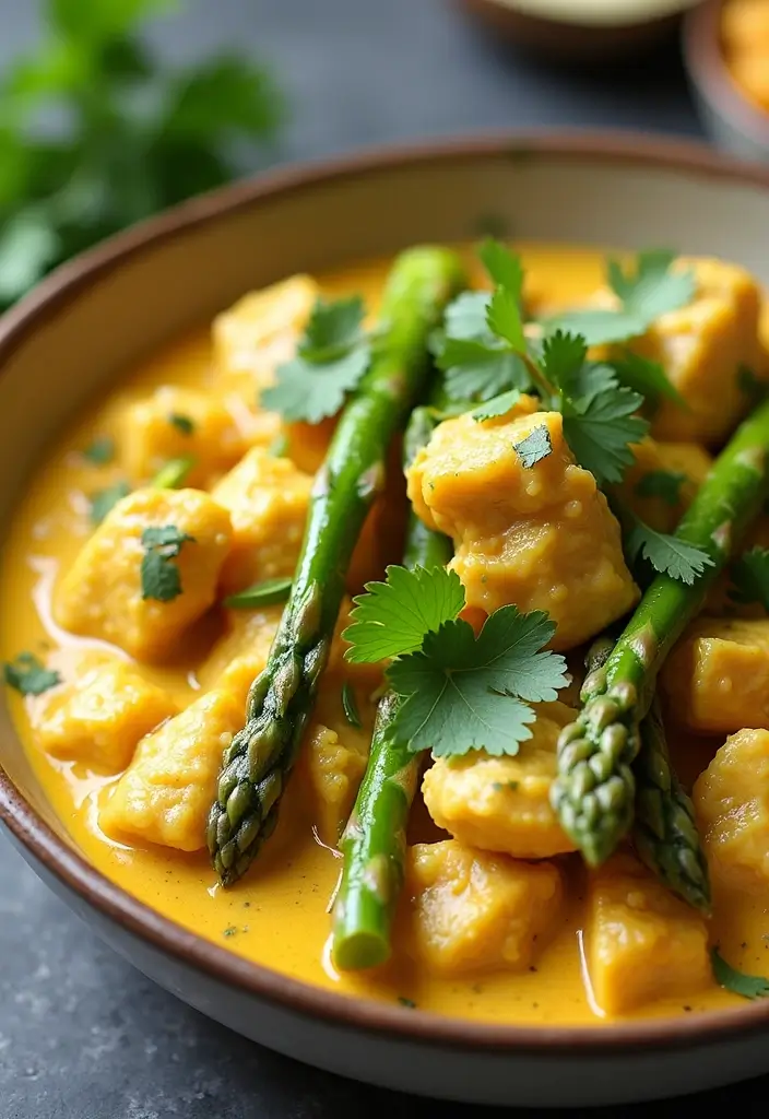 30 Keto Chicken and Asparagus Recipes Light and Healthy - 16. Coconut Curry Chicken and Asparagus