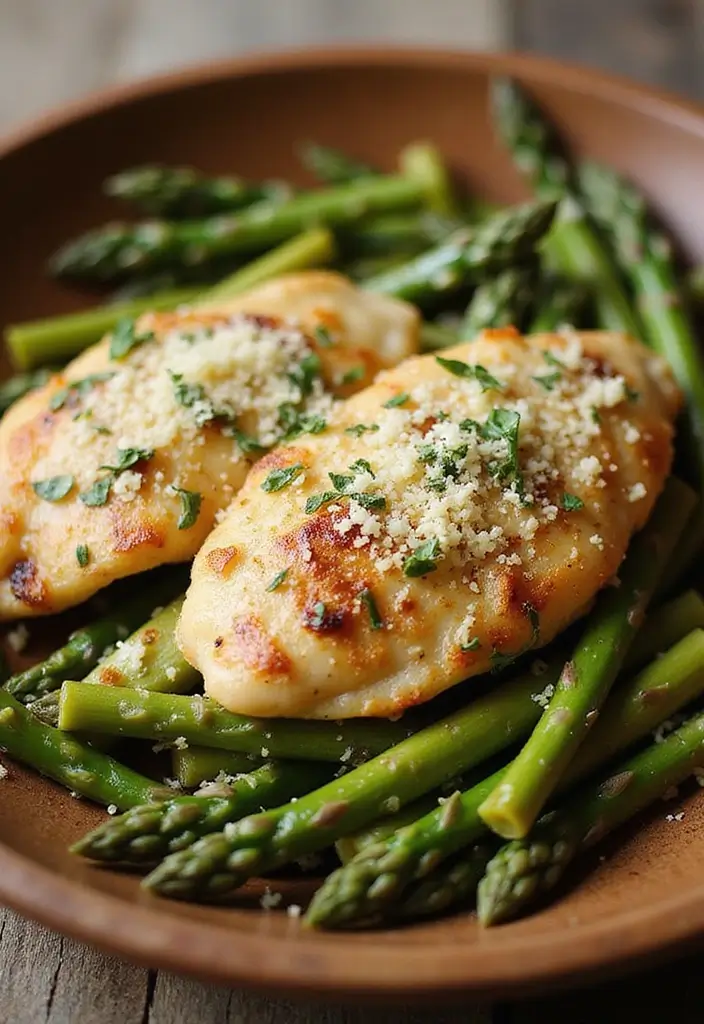 30 Keto Chicken and Asparagus Recipes Light and Healthy - 7. Garlic Parmesan Chicken and Asparagus