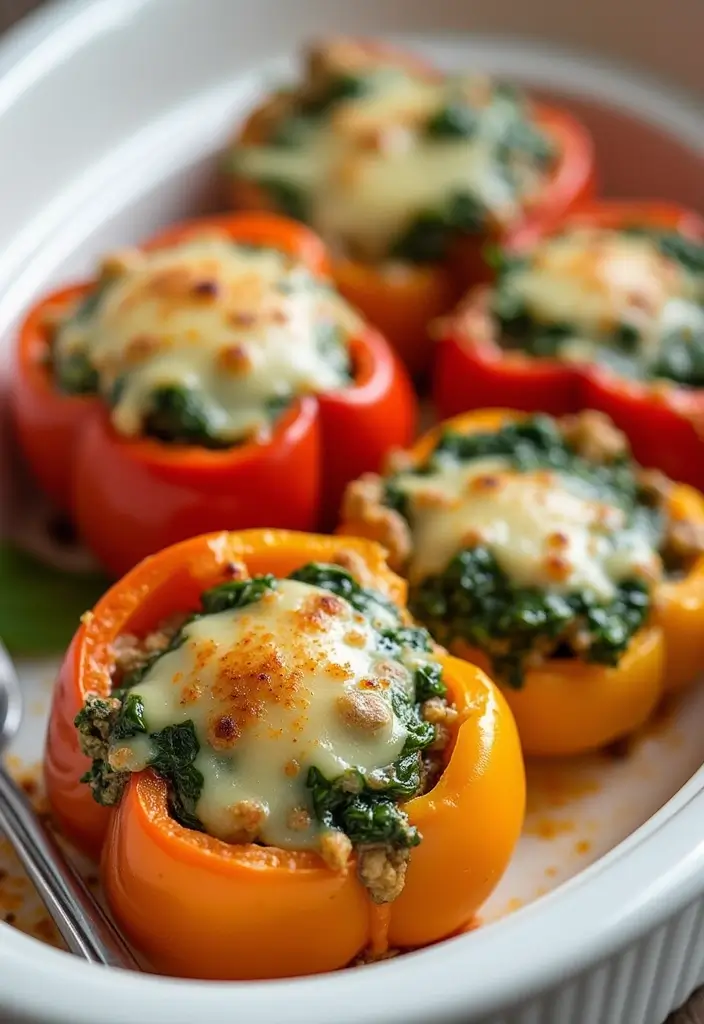 30 Keto Shredded Chicken Recipes for Busy Nights - 20. Chicken and Spinach Stuffed Peppers