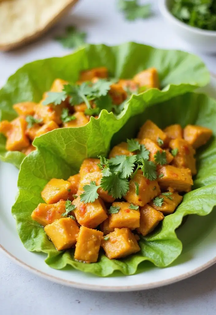 30 Keto Shredded Chicken Recipes for Busy Nights - 29. Chicken Curry Lettuce Wraps