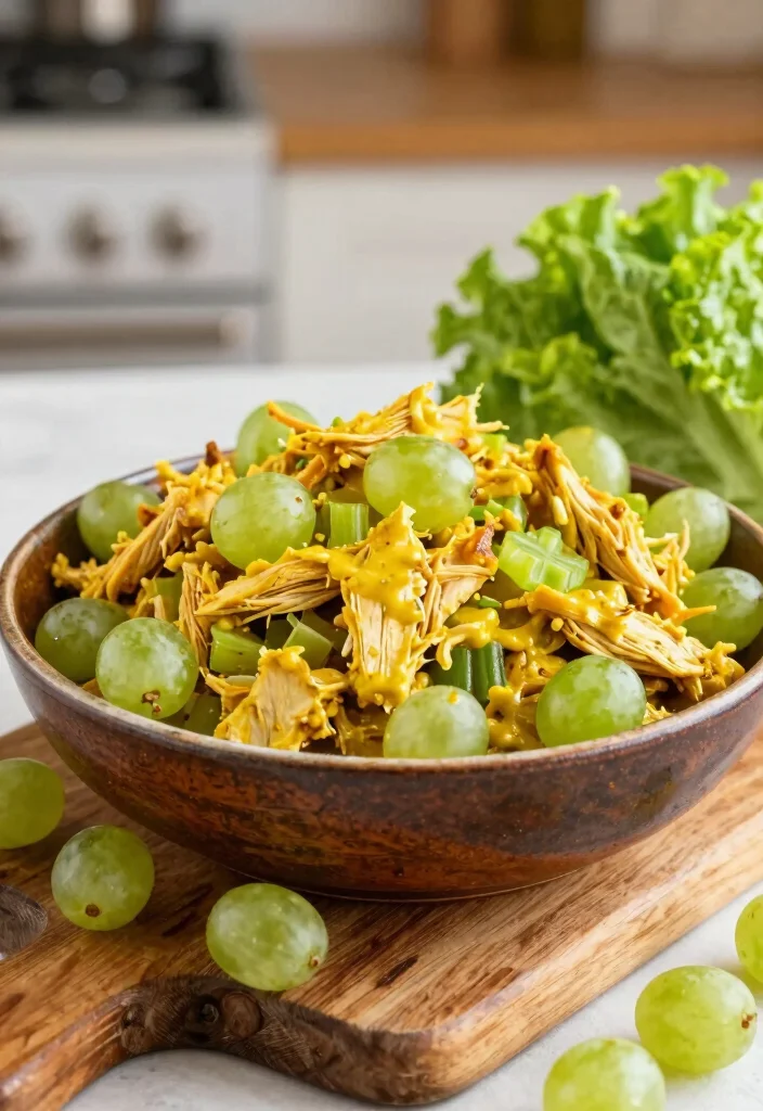 10 No Mayo Chicken Salad Recipes for Light Clean Eating - 3. Curry Chicken Salad with Grapes 1