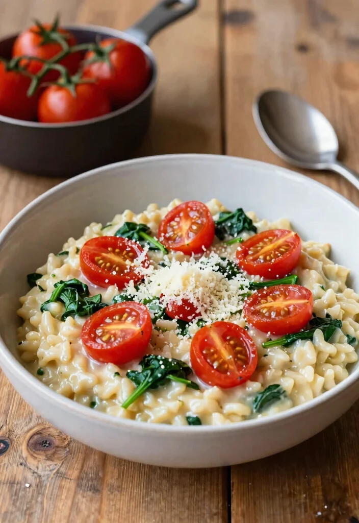 12 Cherry Tomato Dinner Recipes for Fresh Bright Flavor - 9. Cherry Tomato and Spinach Risotto 1