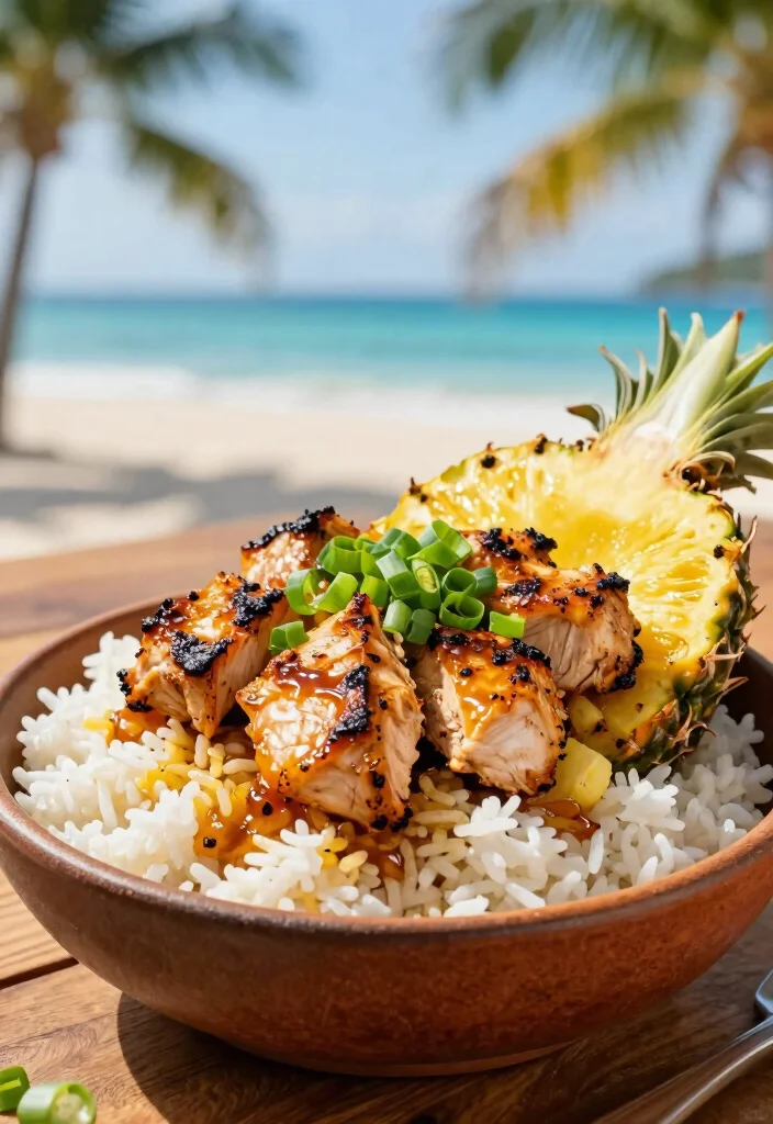 12 Tropical Dinner Recipes for Sweet Savory Balance - 5. Grilled Pineapple and Chicken Rice Bowl 1
