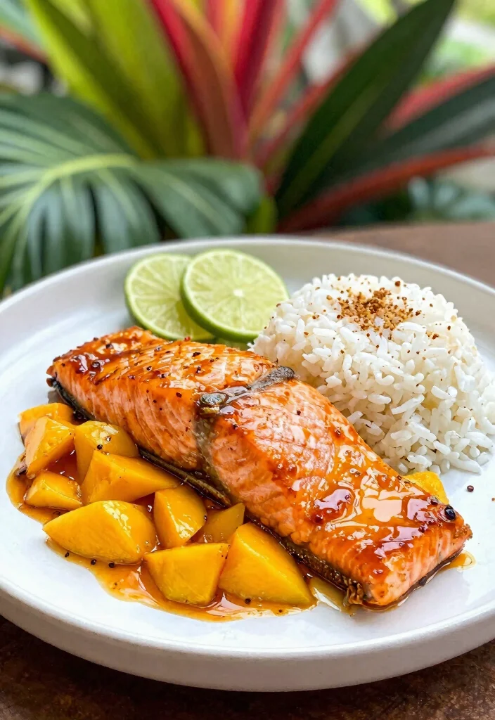 12 Tropical Dinner Recipes for Sweet Savory Balance - 6. Sweet and Spicy Mango Glazed Salmon 1