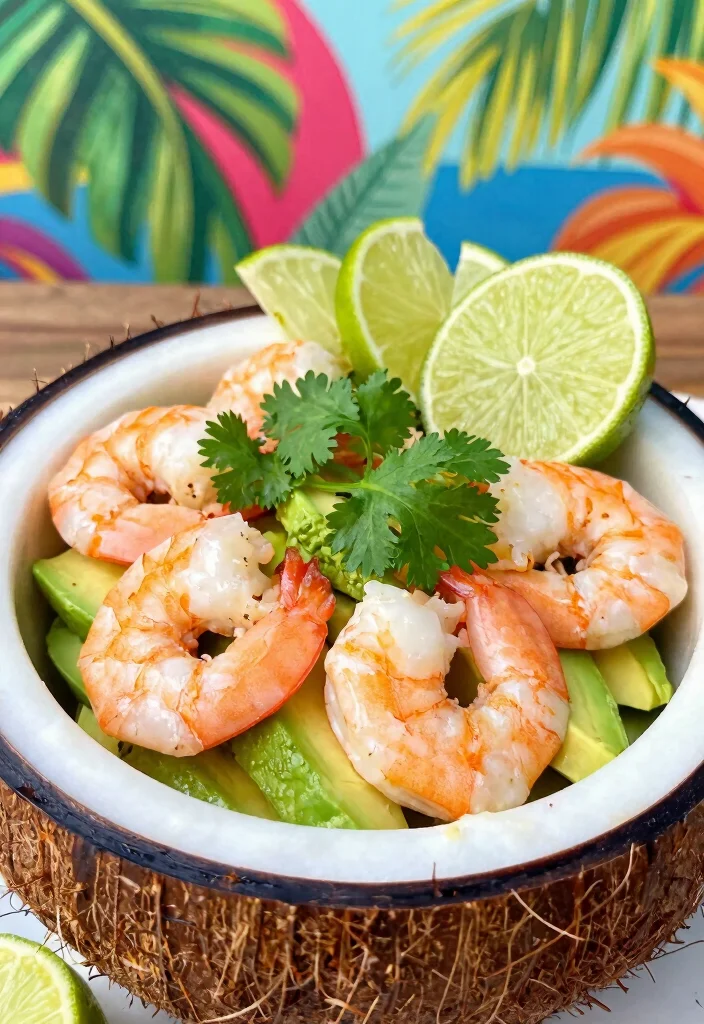 12 Tropical Dinner Recipes for Sweet Savory Balance - 8. Coconut-Lime Shrimp with Avocado 1